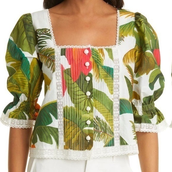 FARM Rio Tops - Farm Rio White Cocoa Forest Blouse